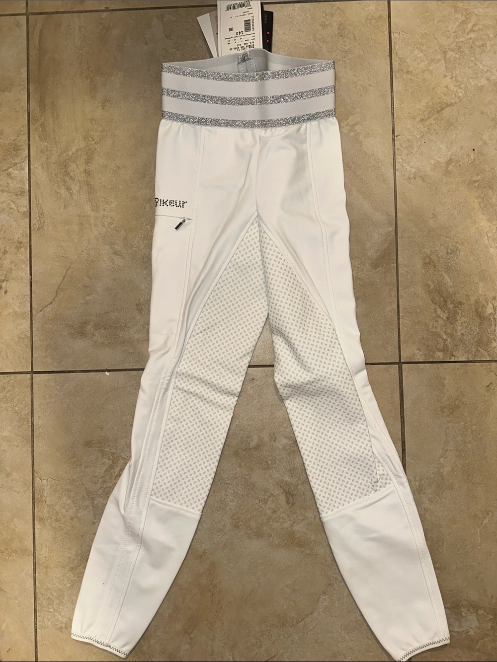 Kids White Riding Full Grip Riding Pants with Glitter Waistband